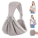 HuiFen Baby Sling Carrier Newborn to Toddler, Upgraded Adjustable One-Shoulder Lightweight Portable Carrier with Breathable Fabric & Ergonomic Support for 6-40 lbs, One Size Fits All (Grey)