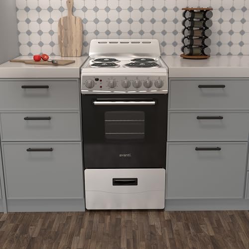 Avanti ERU200P3S Electric Range Oven Compact Design, 2.1-Cu.Ft. Capacity with 4 Coil Burners, Framed Glass Door, Storage Drawer and Broiler with Pan Perfect for Apartments, 20-Inch, Stainless Steel