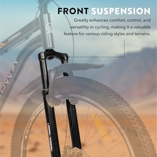 Urban Terrain Bolt Cycle 27.5 inch Single Speed Bike with Front Suspension, Disc Brake, Bell & Lock Bicycle for Men Mountain Bike UT5001S27.5ACC | Ideal for 15+ Years, Unisex, Frame : 17.5 inch Black 7 41jV8yelpML