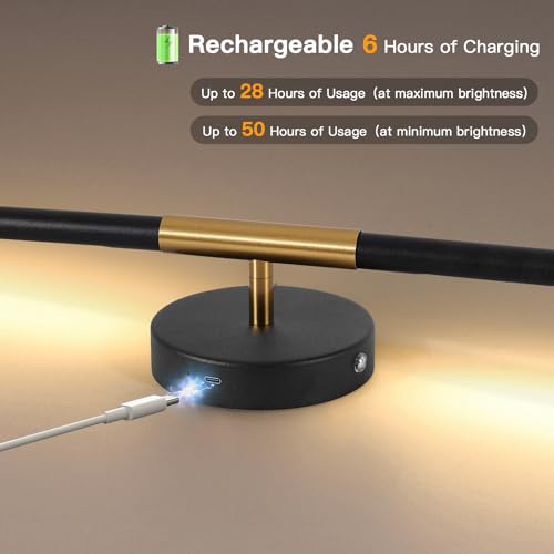 Image of Battery Operated Wall Sconces Set of Two 360 Rotate Wireless Rechargeable Light Dimmable with Remote - Black Gold Modern Sconces Cordless Wall Decor for Home Bedroom Timer 31.5 Inch
