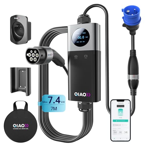 QIAO)) Portable 7.4kW EV Charger Type 2 Smart App, Max. 8-32