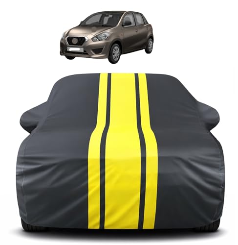 Image of Auto Hub Car Cover Compatible with Datsun Datsun Go with Mirror Pocket, Soft Cotton Lining, Datsun Go Car Cover Waterproof - Yellow-Black