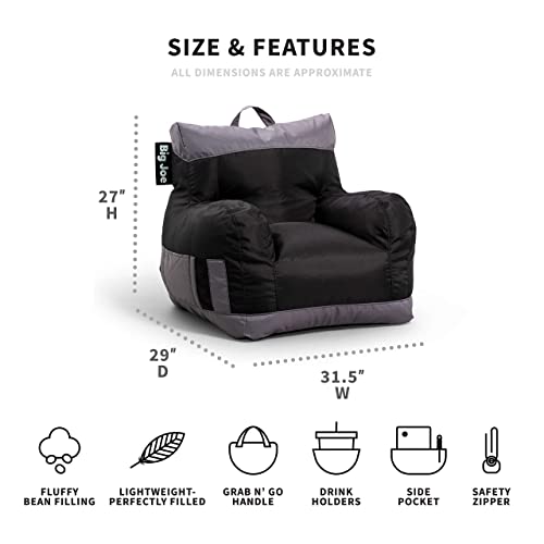 Big Joe Dorm Bean Bag Chair With Drink Holder And Pocket, Two Tone Black Smartmax, 3Ft #TOP2