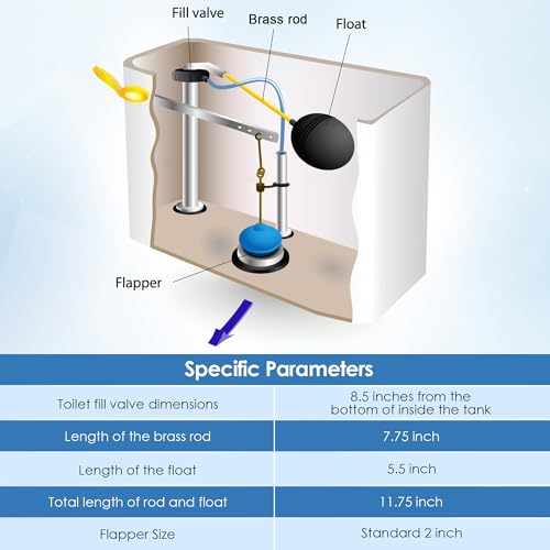 Dreyoo Universal Toilet Tank Repair Kit Compatible with Danco 80816, Toilet Repair Parts Fill Valve, Flapper, Rod, Float Replacement, Toilet Repair Kit for 8.5 Inch Tanks, Toilet Tank Flapper Replace - Image 4