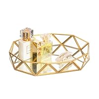 Feyarl Gold Perfume Tray Mirrored Ornate Cosmetic Makeup Vanity Jewelry Display Decorative Tray