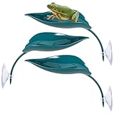 3Pcs Crested Gecko Tank Accessories, Plastic Leaf Decorations with Suction Cups Frog Habitat Platform Wall Climbing Gecko Toy Reptile Branches Leaf Turtle Terrarium Decorations (Dark Green)
