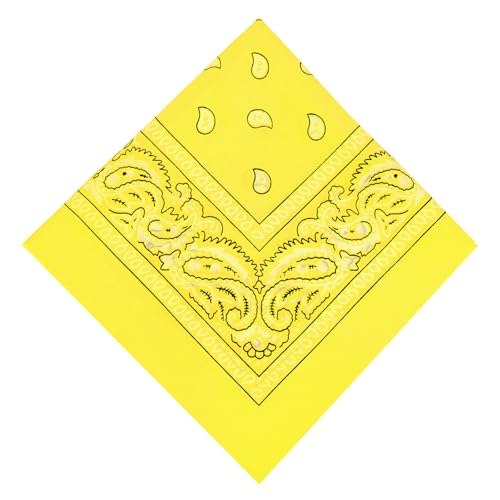 Aomig Bandana Head Scarf for Men Women, Stylish Cowboy Headband Handkerchief, Multi-purpose Hair Scarf Paisley Print Unisex Headwraps, Bib Party Face Covering Headwear for Motorcycling(Lemon Yellow)