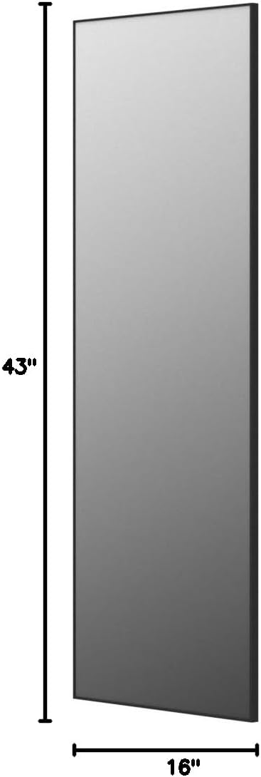 KIAYACI Wall Mirror Full Length Full Body Mirror Bedroom Dressing Mirror Standing Hanging or Leaning Against Wall Aluminum Alloy Frame(Black, 43" x 16")
