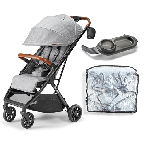 Image of Bombi Bēbee V2 Stroller Bundle - Lightweight Stroller with Snack Tray & Rain Cover, One-Hand Fold, All-Terrain Suspension, UV-Protective Fabrics, BPA-Free Tray & Weather Shield