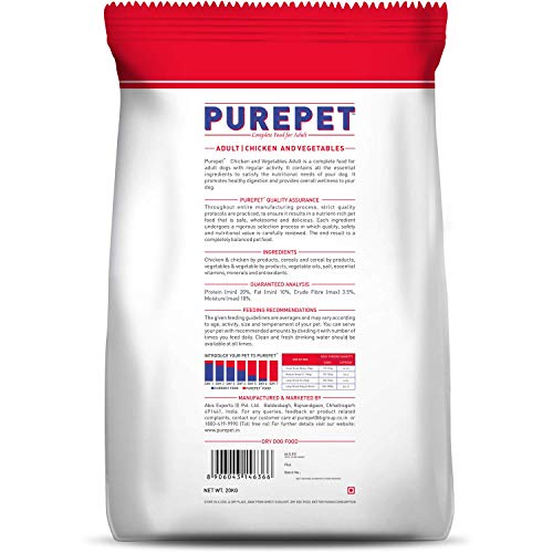 Image of Purepet Chicken and Vegetables Adult Dog Food, 9 kg and Purepet Adult Dog Food, Chicken and Vegetable, 20 kg
