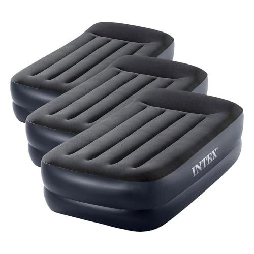 Image of Intex Raised Airbed Mattress with Built-in Pump, Dura-Beam Plus Pillow, Twin - Portable Inflatable Luxury Blow-Up Bed for Adults, Camping, Guests (Pack of 3)