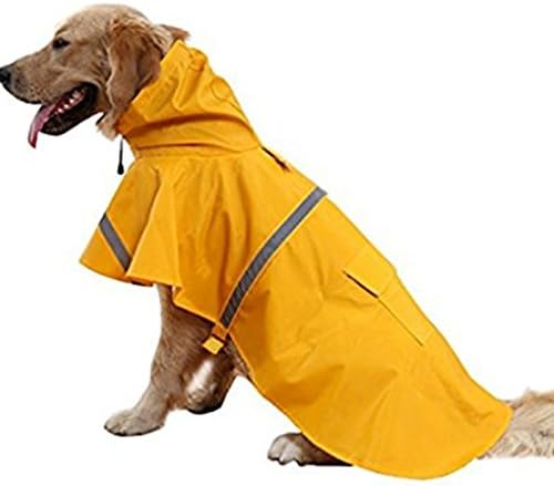 Worderful Large Dog Raincoat Adjustable Pet Waterproof Rain Jacket Poncho with Strip Reflective for Large Dog(Yellow，L