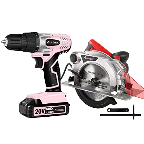 Avid Power 20V Cordless Drill Set With Battery And Charger, 3/8 Inches Keyless Chuck, 15 Amp Corded Circular Saw With 7-1/4 Inch Saw Blade #TOP21