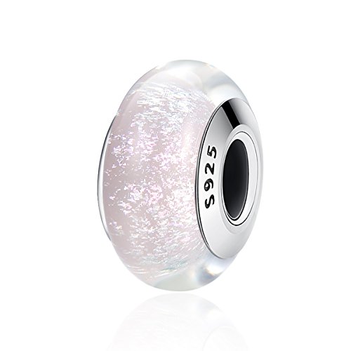 Abalorio de cristal de Murano de plata de ley para pulseras Pandora, Plata de ley, Glass