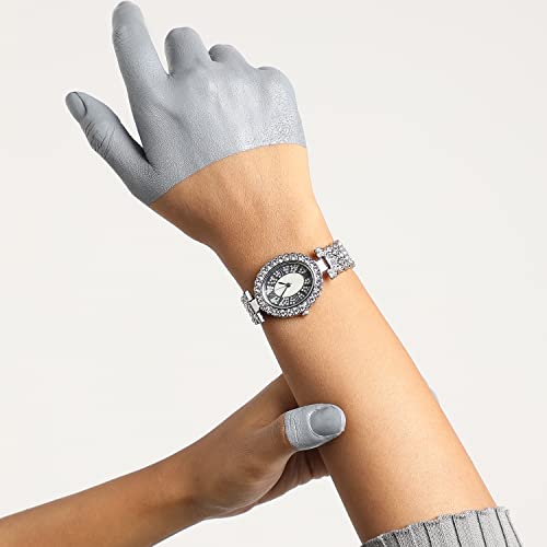 Image of Haute Sauce Women's Embellished Analog Dial with Stainless Steel Strap | Battery Power | Foldover Closure | Quartz Movement | Fashion Wrist Belt Watch for Female and Girls