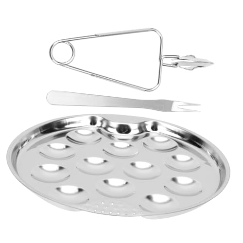 Warmhm Piatto per Lumache Acciaio Inossidabile con Forchetta e Pinza Utensili per Mare Resistente e Facile da Lavastoviglie
