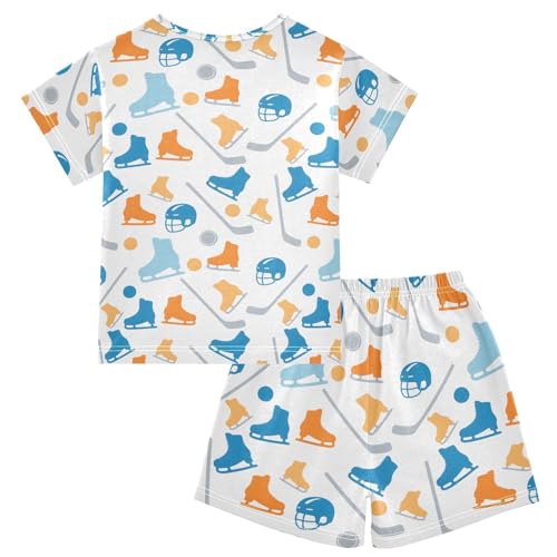 ALAZA Hipster Ice Hockey Cartoon Pajamas Short Sleeve 2 Piece Sleepwear Top and Bottom Pajama Set Unisex2