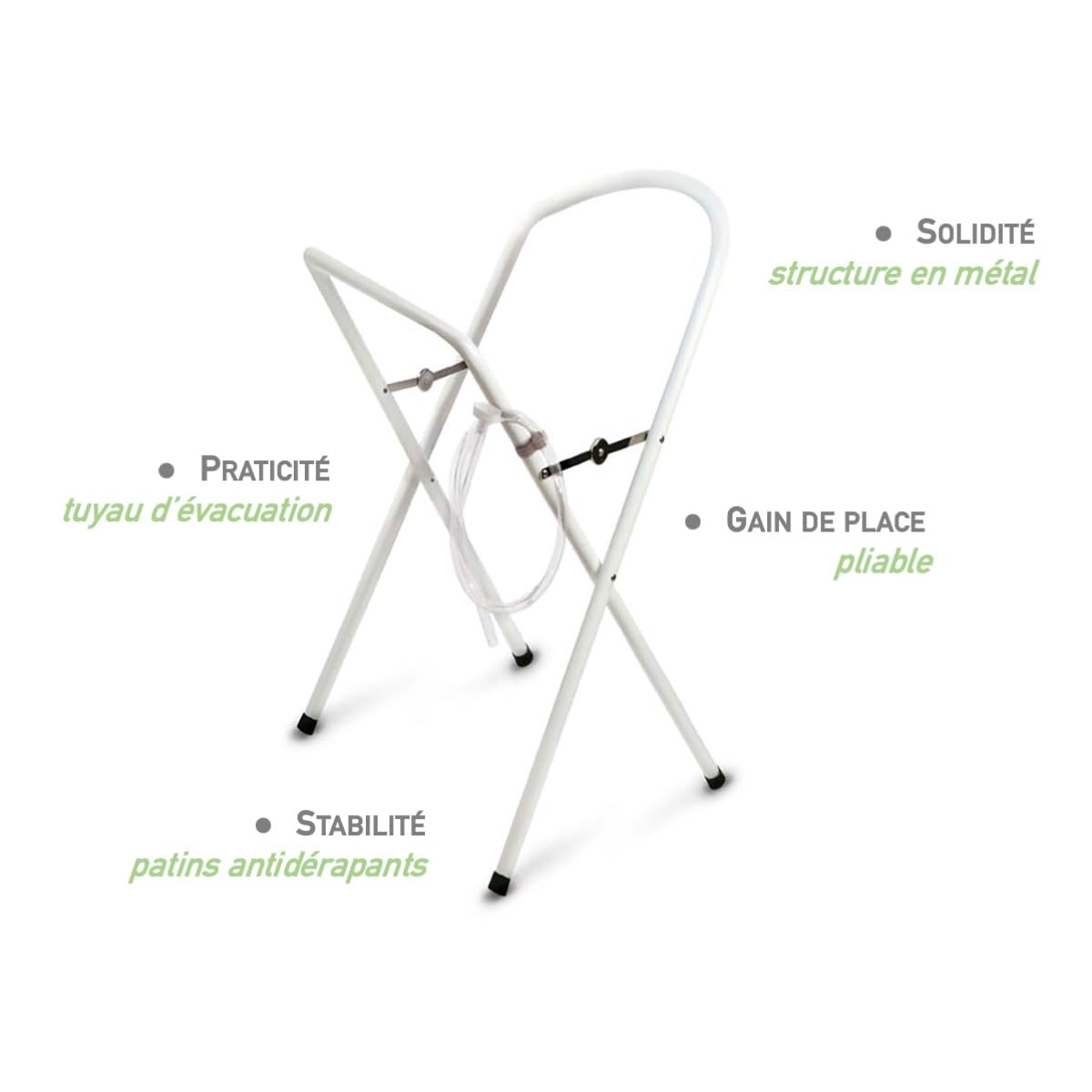 dBb Remond - Petit Support pour Baignoire Bébé - Stable et Pliable - En Métal Forme Ergonomique - Pieds Anti-dérapants - Tuyau Vidange 1m - L75 x l45 x H92 cm - Pour Baignoires 0-6 Mois