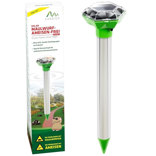 GARDIGO® Dissuasore Talpe a Ultrasuoni Solare | Repellente per Formiche, Arvicole | Anti Talpe per Giardini fino a 700 m² | Resistente alle Intemperie