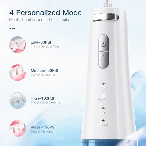 travel-ready 300ml cordless water flosser for teeth  ipx7 waterproof 4 pressure modes amp 2000mah battery for deep cleaning at home or on-the-go blue amp white