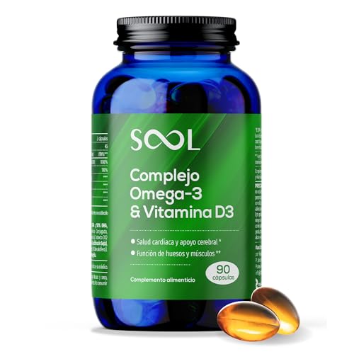 SOOL Complejo de Omega 3 y Vitamina D3 en Cápsulas Blandas, 90 Cápsulas | Aceite de Pescado (20% EPA y 50% DHA) | Función Cerebral y Claridad Mental | Complemento Alimenticio