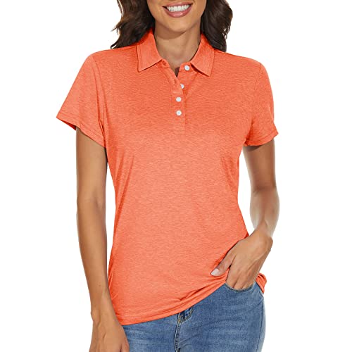 KEFITEVD Polo de Tenis para Mujer Top Deportivo de Manga Corta de Verano Polo Casual de Secado Rápido,Naranja,M