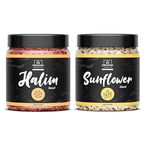 Image of Organic Box Natural and Premium Halim and Sunflower Seeds 250 Gm Each|Garden Cress Asaliya|Aliv Pure & Natural |Haleem Seeds|Halim Seeds For Eating - Diwali Gift Pack (500gm)