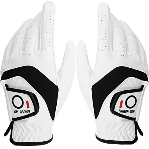 FINGER TEN Golf Gloves Men Pair for Left and Right (L White/Black)