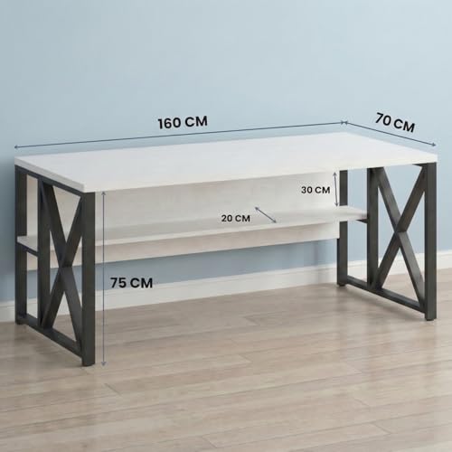 Image of TEKAVO Burako Executive Workstation Table for Home & Office | Office Table for Office Work | 160 cm Long Table and 70 cm Depth with Bottom Storage Shelf - DIY