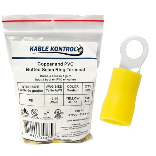 Cosse à anneau PVC 12-10 AWG Kable Kontrol pour sertissage de câble électrique x100