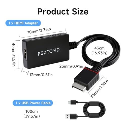 PS1/PS2 to Hdmi Adapter Cable for PlayStation 1/2/3, PS1 to HDMI Converter with 720P/1080P Switch HDMI Converter for Multifunctional HDTV TV Console Projector Monitor Support 16:9/4:3 Aspect Ratio