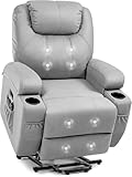 VICTONE Electric Power Lift Recliner Chair for Elderly Reclining Sofa for Living Room with Massage, Side Pockets and Cup Holders (Fabric, Gray)