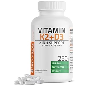 Bronson Vitamin K2 (MK7) with D3 Supplement Non-GMO Formula 5000 IU Vitamin D3 & 90 mcg K2 MK-7 Easy to Swallow D & K Complex, 250 Capsules