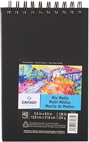 Canson Artist Series Mixed Media Paper, Wirebound Pad, 5.5x8.5 Inch, 40 Sheets (138lb/224g) - Artist Paper for Adults and Students - Watercolor, Gouache, Graphite, Ink, Pencil, Marker