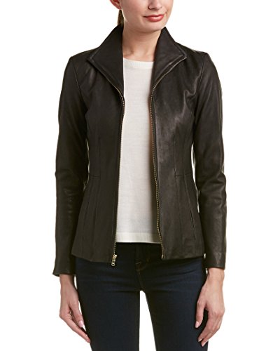 Image of Cole Haan Women's Leather Wing Collared Jacket (Standard and Plus Size)