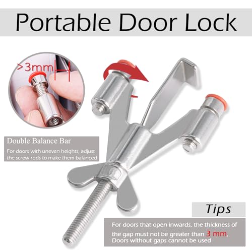MEGAVOW Tragbares Türschloss Set, Verstellbares Edelstahl Türschloss mit Aufbewahrungstasche, Sicherheitsvorrichtung Reisetürschloss für Reisen Hotel Schule Zuhause Wohnung Hochschule