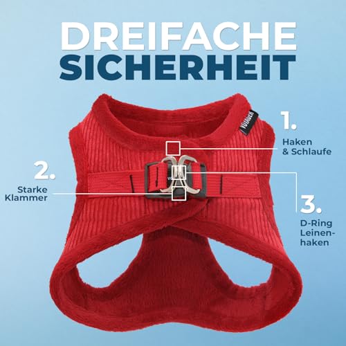 Voyager Step-In Plüsch-Hundegeschirr by Best Pet Supplies - Step-In-Westengeschirr für kleine und mittelgroße Hunde, Weicher Plüsch, Roter Kordr, size S - Brust 37-40 cm