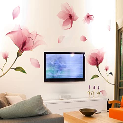 Sworna Nature Series 36 X 80-Inch 3D Pink Flowers Removable Vinyl Mural Wall Decal, Pink/Green #TOP2