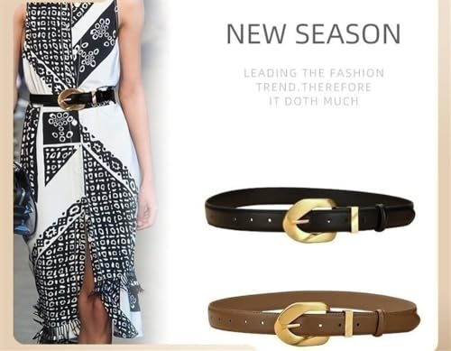 Women's Fashion Retro Genuine Leather Belt Versatile Irregular Button Dress Belt (Color : Black, Size : 41.3IN)2