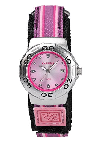 Reloj deportivo Kahuna para chicas jóvenes o mujeres adultas con correa de tela, resistente al agua, y con función fecha. Color rosa