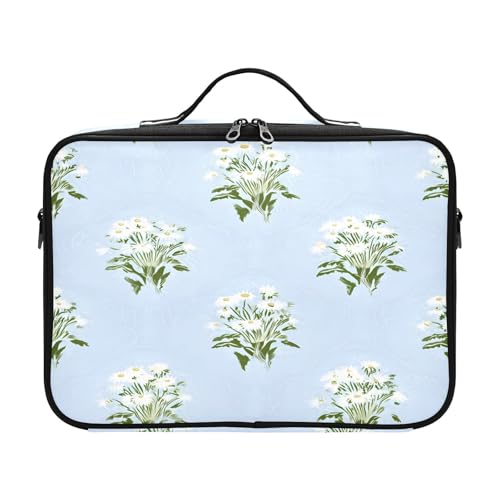 zyrtty Travel Makeup Train Case Little Daisy Pattern White Cosmetic Organizer Portable Storage Bag with Adjustable Dividers for Cosmetics Brushes Toiletry Jewelry Digital Accessories