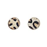 Animal Print Stud Earrings for Women – Leopard, Jaguar, Zebra, Snakeskin – Genuine Leather – Round, Oval, Teardrop - Fashion Statement Earrings - Gift Box Included (Round - Leopard)