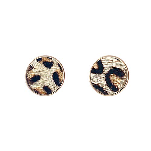 Animal Print Stud Earrings for Women – Leopard, Jaguar, Zebra, Snakeskin – Genuine Leather – Round, Oval, Teardrop - Fashion Statement Earrings - Gift Box Included (Round - Leopard)