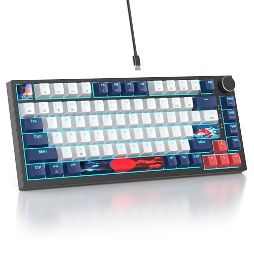 Image of 75% TKL Wired Mechanical Keyboard,RGB Backlit Gasket Mount 82 Key Hot Swappable Custom Linear Red Switch Gaming Keyboard with Volume Knob & PBT Keycaps (82 White Earth)
