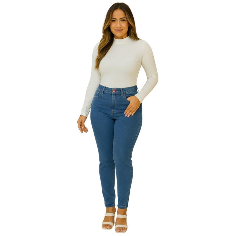 Calça Jeans Feminina Skinny Azul Médio – Cintura Média Malwee (BR, Numérico, 42, Skinny, Azul)