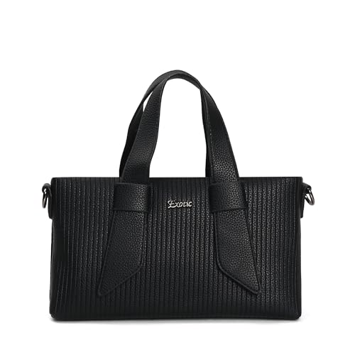 Image of EXOTIC Valeria Satchel Sling Bag for Women | Textured Leatherette Handbag with Top Handle & Detachable Crossbody Strap | Multi-Compartment Structured Purse