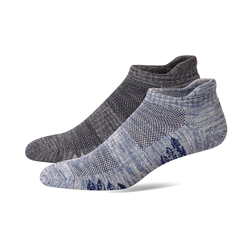 u&i Men's Performance Cushion Cotton Low Cut Ankle Athletic Socks with Tab, Grey, 8-12 (2-Pack)