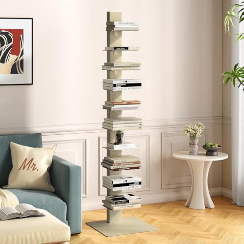 [en.casa] Librería Eksjö con 10 Estantes para Libros CDs DVDs Estantería para CD de 10 Niveles Moderna Resistente Acero 150 x 39 x 39 cm - Color Camello