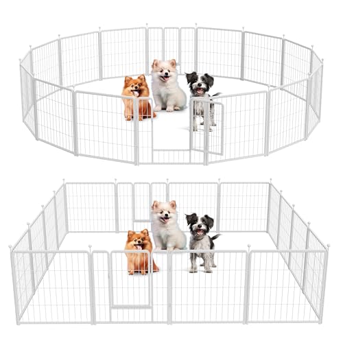 Simple Deluxe Dog Playpen、24インチ高さ16パネルフェンス 防錆コーティング付き、金属製ヘビーポータブル折りたたみ式犬用ペン 小型/中型犬 RVキャンプ用 ホワイト（Amazon）