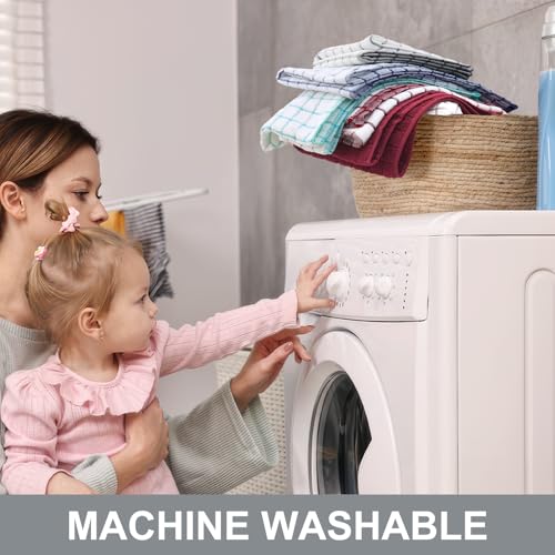 Homaxy Premium Cotton Kitchen Towels 16\"x 28\", Large Natural Ring Spun 390 GSM Dish Towels, Super Absorbent Terry Kitchen Hand Towels, Soft Tea Towels with Hanging Loop, Grey Check Design, 6 Pack - Thumbnail 7